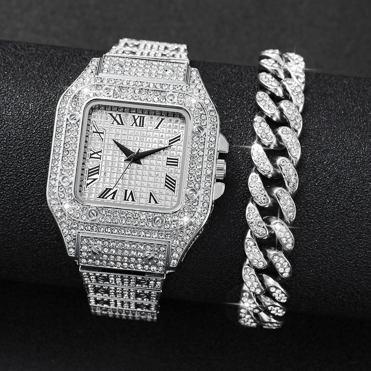 Luxury Watch Collection - 2PCS Iced Out Square Watch &