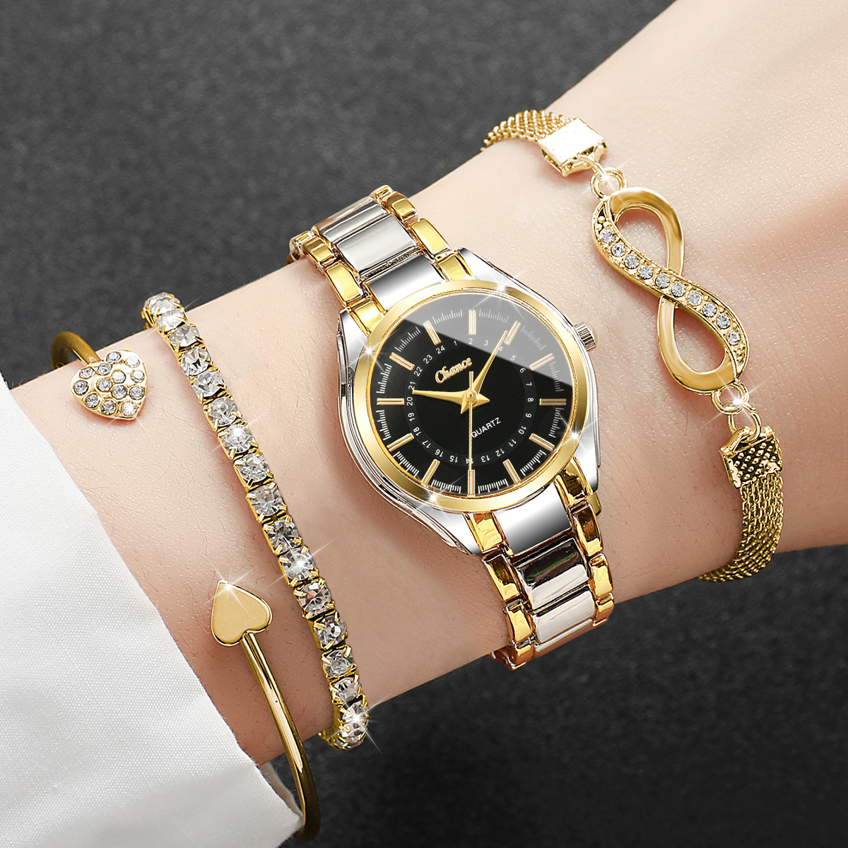 Luxury Watch Collection - 4PCS Elegant Women Watches Bracelets Set