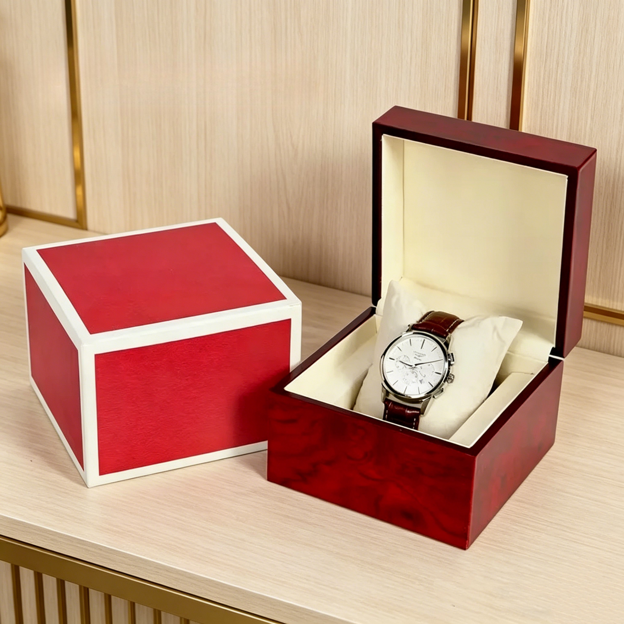 Luxury Red Wooden PU Leather W - огляд і ціна Luxury Watch Travel Case
