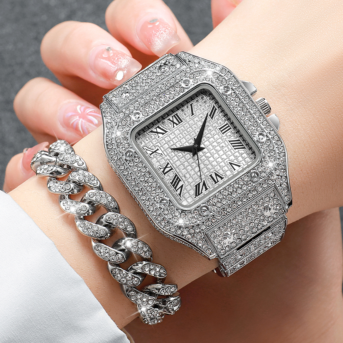 2PCS Iced Out Square Watch & C - огляд і ціна Luxury Watch Collection