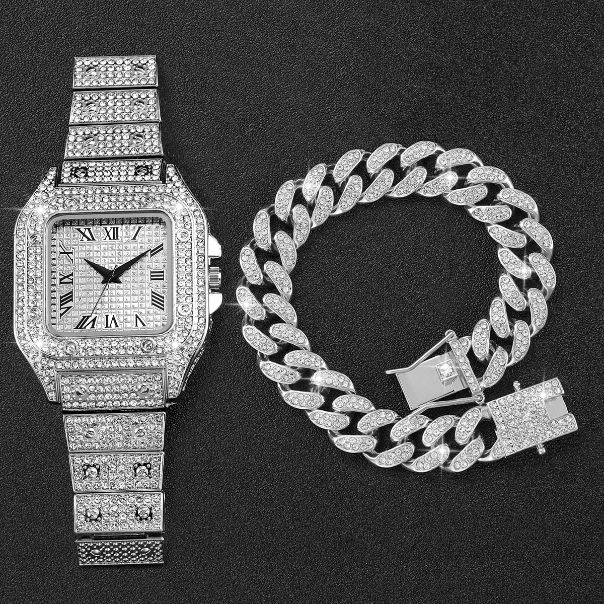 2PCS Iced Out Square Watch & C - огляд і ціна Luxury Watch Collection
