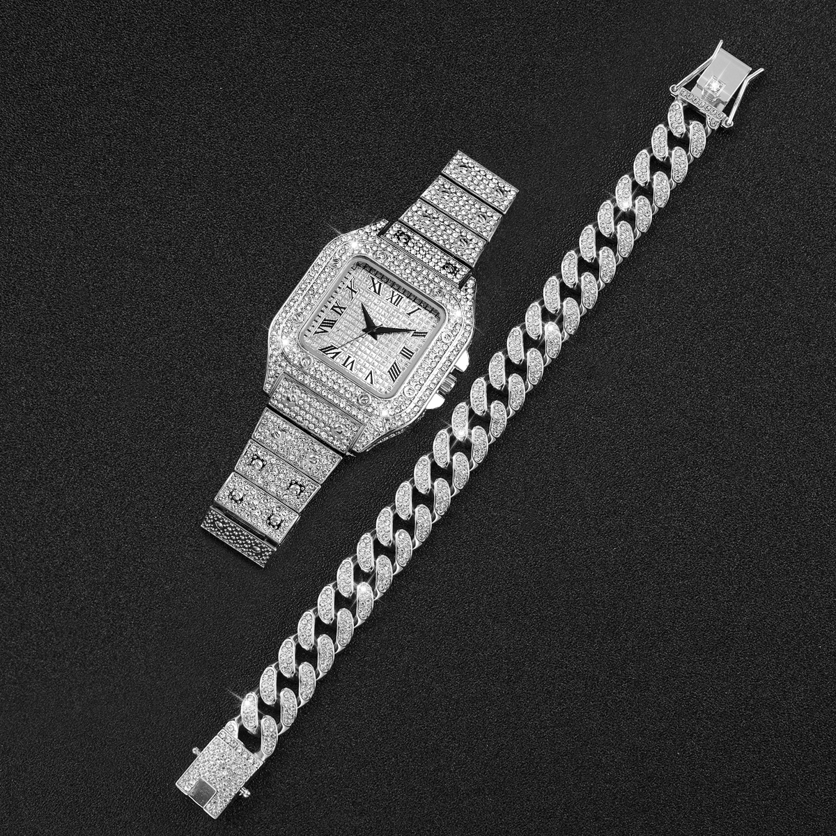 2PCS Iced Out Square Watch & C - огляд і ціна Luxury Watch Collection