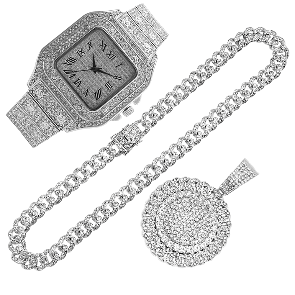 2pcs Iced Out Watch Necklace P - огляд і ціна Luxury Watch Miami