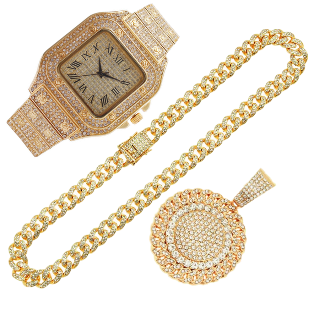2pcs Iced Out Watch Necklace P - огляд і ціна Luxury Watch Miami